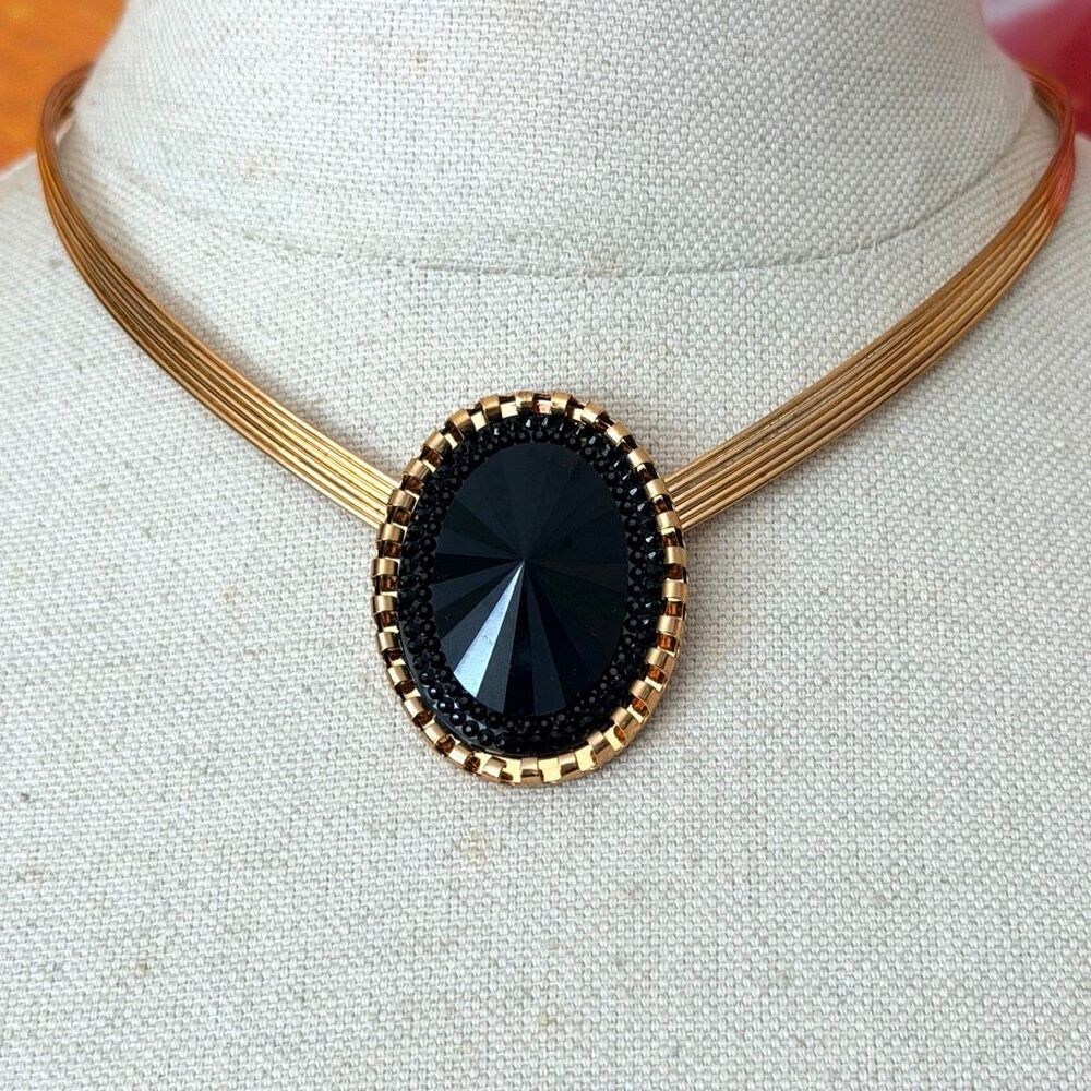 Black Gold Tone Multi Wire Collar Statement Necklace